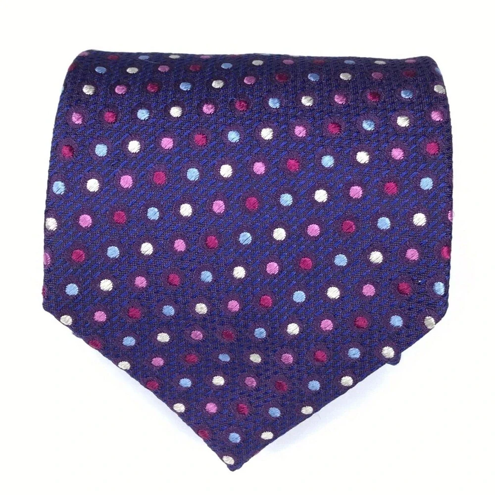 Volare Collection Silk Hand Stitched Italy Polka Dot Luxury Purple Necktie $145